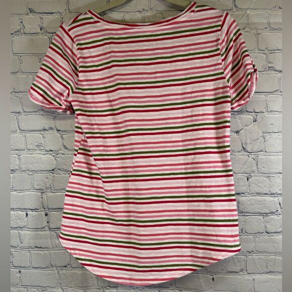 Talbots Pink Red Green Striped Preppy Classic Beachy Vacation Comfy Tshirt S - Picture 3 of 9